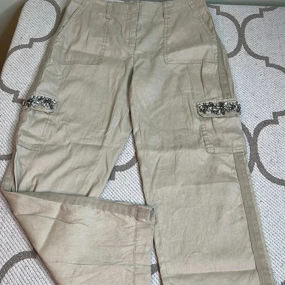 🤍Chico’s Casual linen blend Embellished Utility Crop Pants, XS/2 - Picture 3 of 17